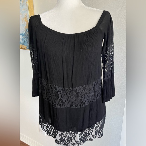 Free People Tops - Free People Black Lace Trim Women's Top, Size S